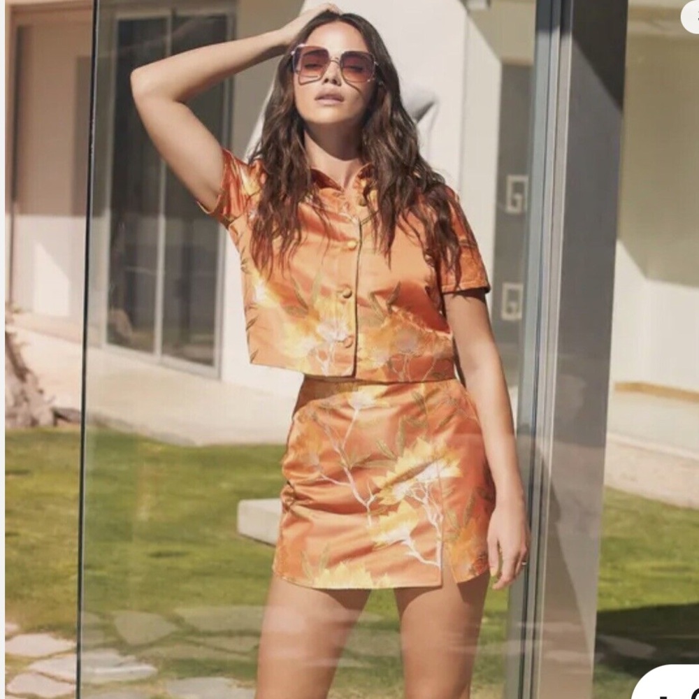 Lulu's Vibrant Orange‎ Leafy Two-Piece Set